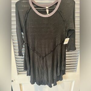 M Initmately Free People Black sheer tunic knit flow top 3/4 sleeve NEW $40 tag